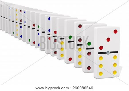 White Domino Tiles In Row On White Background. 3d Rendering