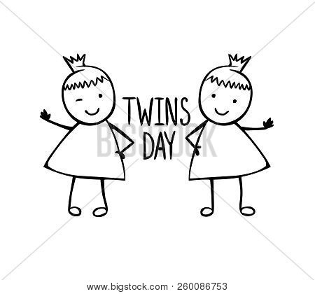 Twins Day. Card With Linear Girls