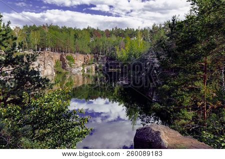 Canyon In Autumn Forest On A Warm Sunny Day, Ukraine, Zhytomyr Region, Korostyshevsky District