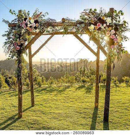 Chuppah With Flowers On A Jewish Wedding