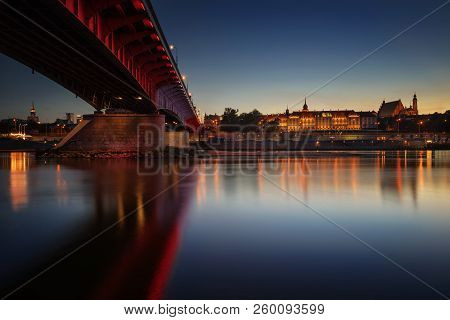 Old City Of Warsaw With Wisla River And Bridge On Foreground, Poland