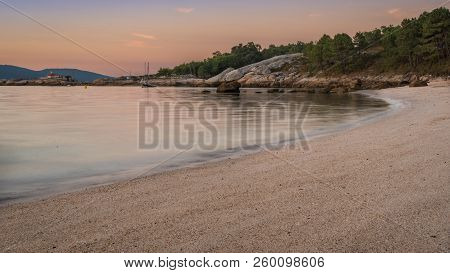Sunset On The Island Of Arousa, Galicia. Landscapes Of Spain