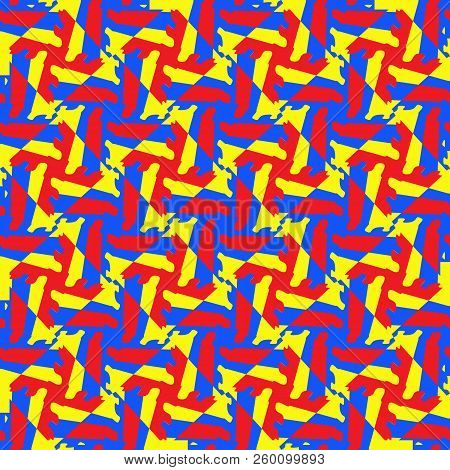 Red, Blue, Yellow Unusual Geometry Mosic Abstract Seamless Pattern For Textile Design, Fabric, Wallp