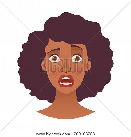 Face Of African Woman. Emotions Of African American Woman Face. Facial Expression Vector Illustratio