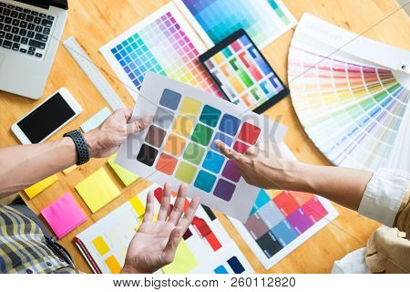 Professional Creative Architect Graphic Desiner Occupation Choosing The Color Pantone  Palette Sampl