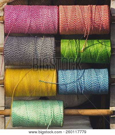 Set Or Rolls Of Colotful String In The View