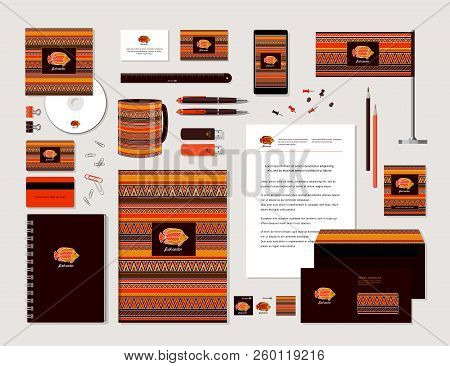 The Bright Corporate Identity With Fish And Ornaments In Ethnic Style. Samples Of Business Cards, A 