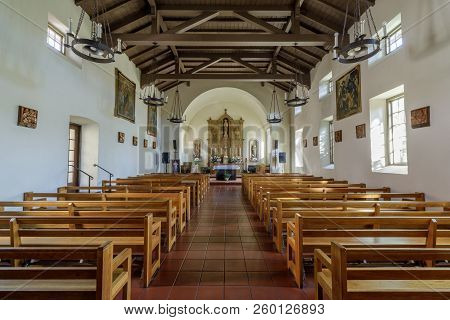 San Rafael, California - September 24, 2018: Interiors Of Mission San Rafael Arcangel.