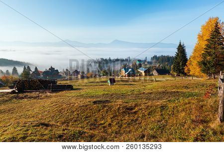 Morning Fog On The Slopes Of The Carpathian Mountains (yablunytsia Village, Ivano-frankivsk Oblast, 