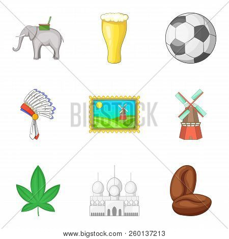 Mainland Icons Set. Cartoon Set Of 9 Mainland Icons For Web Isolated On White Background