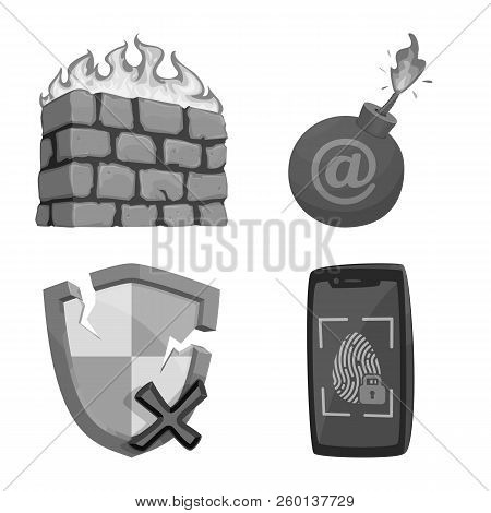 Vector Illustration Of Virus And Secure Symbol. Set Of Virus And Cyber Vector Icon For Stock.