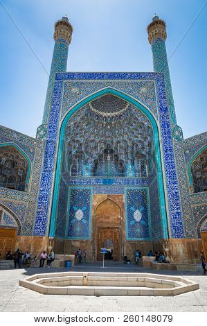 Isfahan, Iran - April 2018: Historic Imam Mosque At Naghsh-e Jahan Square, Isfahan, Iran. Constructi