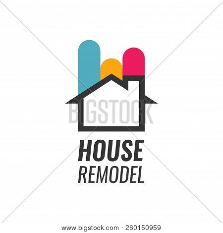 House Remodel - Vector Logo With House Silhouette And Caption. House Renovation And Staining