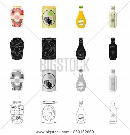 Vector Design Of Can And Food Logo. Set Of Can And Package Vector Icon For Stock.