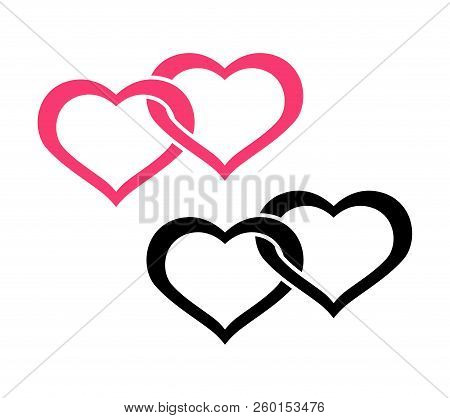 Twin Hearts - Flat Logo, Symbol Of Betrothal. Vector Illustration Isolated On White Background.