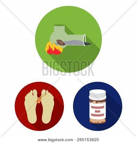 Drug Addiction And Attributes Flat Icons In Set Collection For Design. Addict And Drug Vector Symbol