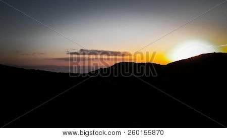 Beautiful Sunset Over Montana Roja, Lanzarote. Montana Roja Is A Volcano On Lanzarotte, Canary Islan