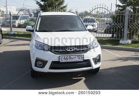 Krasnoyarsk, Russia - September 22, 2018: Exhibition Motor Expo Show Car Tiggo Chery 3. Front View.