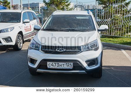 Krasnoyarsk, Russia - September 22, 2018: Exhibition Motor Expo Show Car Tiggo Chery 2. Front View.