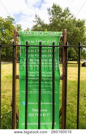London, Uk - June 9, 2015: The Announcement Of The Hours Of Work And The Cost Of Renting Park Dechch