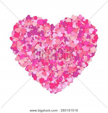 Small Pink Hearts Creates One Big. Colorful Hearts. Heart Isolated On White Background. Happy Valent