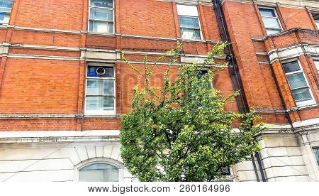 Old Historic Red Brick Hospital Building In English Style On Cayton Street London. Detail