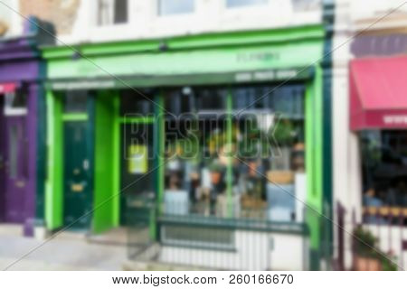 London,uk. Blurred View Of Flowers Shop On Shepherds Bush Rd, Hammersmith,