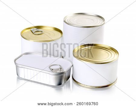 Tin Cans Closed Isolated And Placed Over White