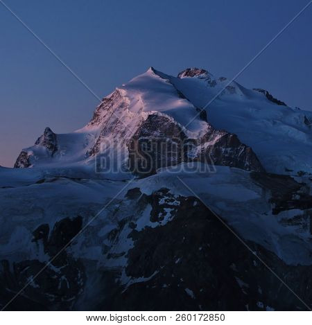 Monte Rosa Before Sunrise, Zermatt. View From Mount Oberrothorn, Switzerland.