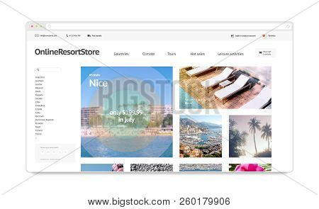 Travel Resort Webstore Web Site Template Mockup Isolated, 3d Rendering. Booking Vacation Page Interf