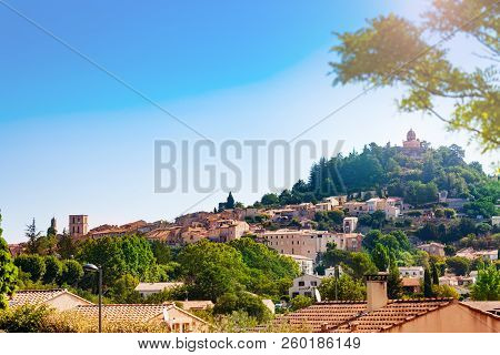 Panorama Of Forcalquier Town, Provence France Europe