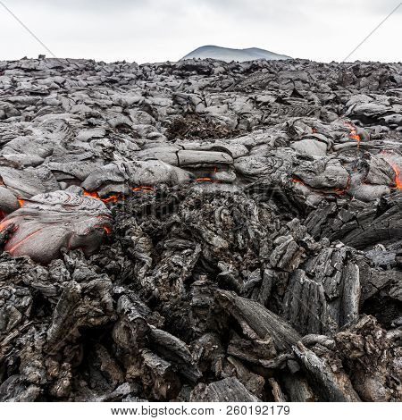 Lava Fields. Volcano Tolbachik. Russia, Kamchatka, The End Of The Eruption Of The Volcano Tolbachik.
