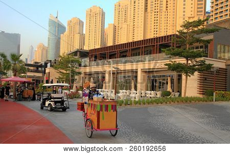 Dubai, Uae - May 08, 2018: Dubai Marina Promenade At Sunset. .dubai Marina Skyscrapers View, Dubai, 