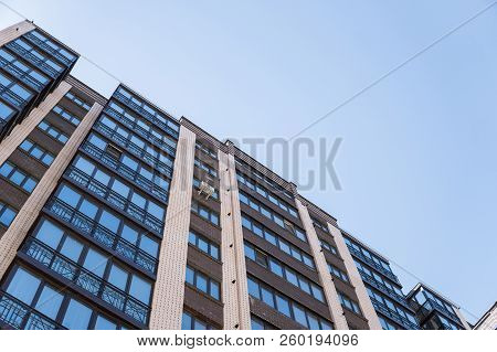 Modern And New Apartment Building. Multistoried, Modern, New And Stylish Living Block Of Flats. Real