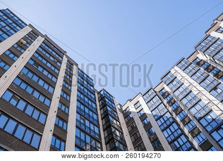 Modern And New Apartment Building. Multistoried, Modern, New And Stylish Living Block Of Flats. Real