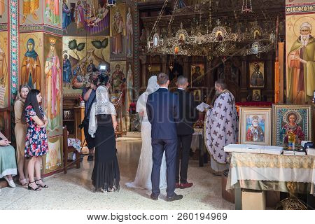 Tiberias, Israel, September 22, 2018 : A Priest Reads A Prayer At The Wedding Ceremony Held In The O