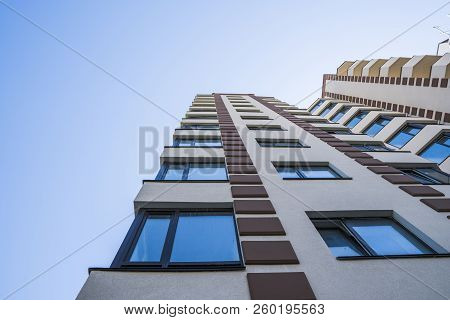 Modern And New Apartment Building. Multistoried, Modern, New And Stylish Living Block Of Flats. Real