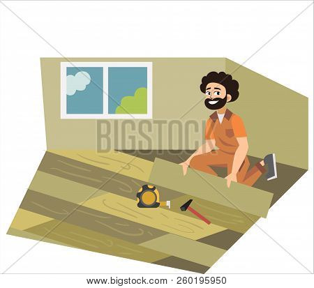 Floor Installing Male Working With Parquet Poster
