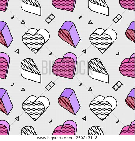 Seamless Pattern, Colorful Pattern With 3d Graphic Hearts In Pop Art Style. You Can Use This As A Wa