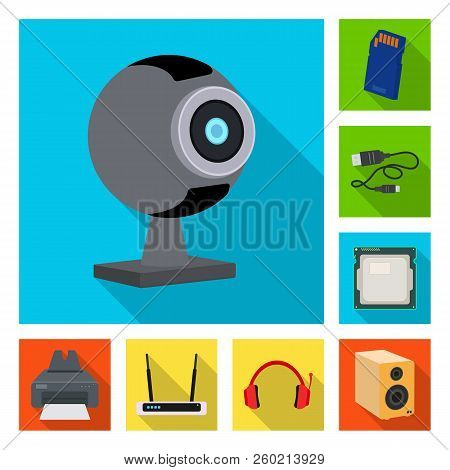 Vector Illustration Of Laptop And Device Symbol. Set Of Laptop And Server Vector Icon For Stock.