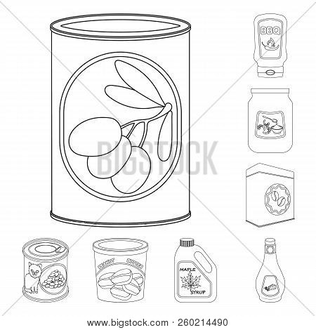 Vector Design Of Can And Food Logo. Set Of Can And Package Vector Icon For Stock.