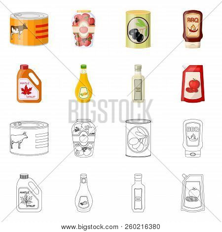 Vector Design Of Can And Food Symbol. Set Of Can And Package Vector Icon For Stock.