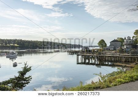 Bass Harbor, Maine, Usa - September 21, 2018: Village Of Bernard In Foreground With Village Of Bass 