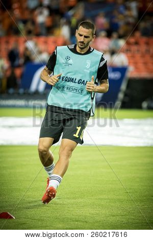 VALENCIA, SPAIN - SETEMBER 19: Bonucci during UEFA Champions League match between Valencia CF and Juventus at Mestalla Stadium on September 19, 2018 in Valencia, Spain