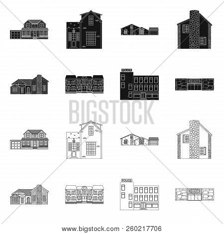 Vector Illustration Of Building And Front Sign. Set Of Building And Roof Vector Icon For Stock.