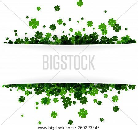 Saint Patrick's Day Background With Four-leaved Shamrocks. Vector Paper Illustration.