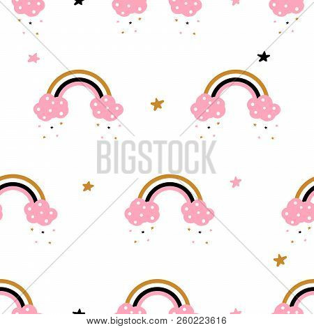Cute, Cloud, Rainbow - Seamless Pattern. Idea For Print T-shirt.