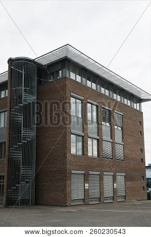 Modern Building Facade With Overcasted Sky, Hamar, Hedmark, Norway