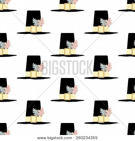 Piligrim Hat Seamless Pattern On The White Background. Vector Illustration
