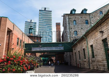 Toronto, Canada - September 18, 2018: Distillery District (former Gooderham & Worts Distillery) - Hi